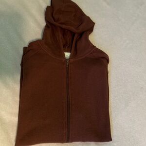 Brown waffle knit zip up